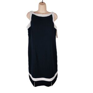 Amanda Smith Womens Black & White Sleeveless Sheath Dress Size 12 Stylish